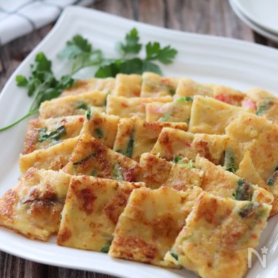 これは美味しい発見♡玉子豆腐でカニカマと青ねぎのチヂミ