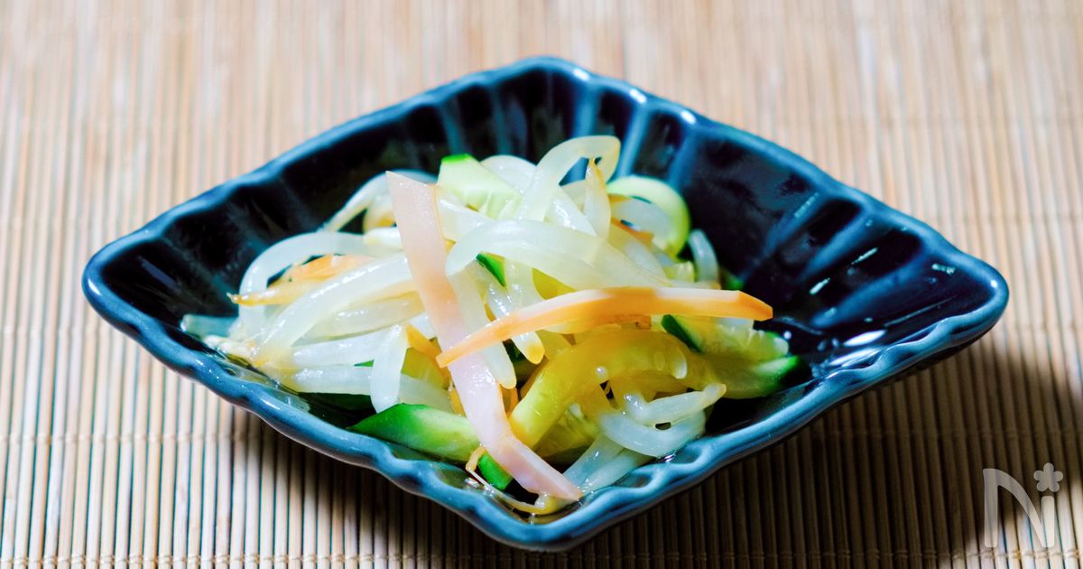 レンジで手軽に！もやし、きゅうり、ハムのあえもの