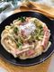 おすすめ♡ベーコンとしめじの和風カルボナーラうどん