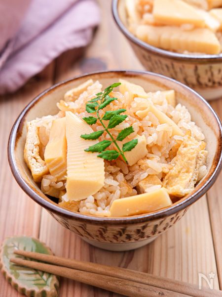【たけのこと油揚げの炊き込みごはん】白だしで♪春の炊き込み工程3