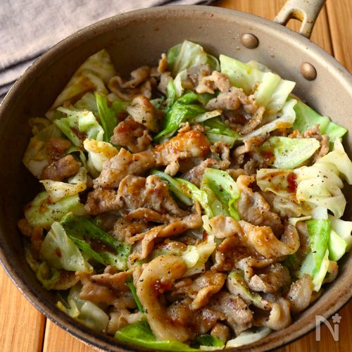 ワンパン10分！【豚こま肉×キャベツ旨ダレ炒め】ご飯すすむ♩