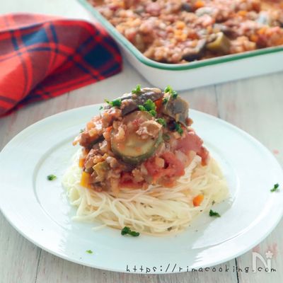 ひき肉入りでボリュームアップ！ラタトゥイユ素麺