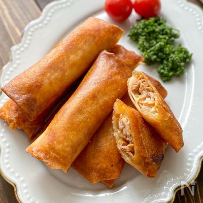 これは···!やみつき!!【揚げない豚キムチーズの春巻き♡】