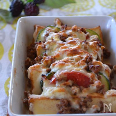 厚揚げと夏野菜のミートチーズ焼き