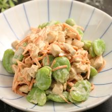 そら豆とむね肉の柚子胡椒マヨ和え