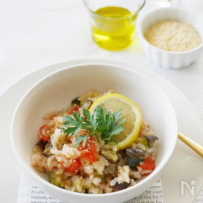 炊飯器で夏野菜たっぷりのリゾット