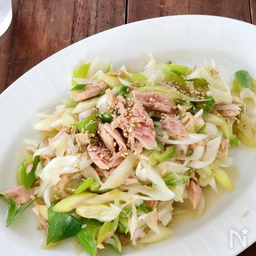 【レンジで簡単】長ねぎとツナの中華あえ