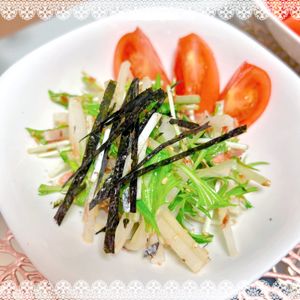 にゃ〜むずの作ってみた!投稿(やみつき!居酒屋風♪『大根と水菜のシャキシャキサラダ』)