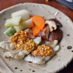 鱈と野菜の酒蒸し・ネギ味噌ソース