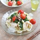 冷やしてつるリン♪モロヘイヤ麺つゆの水晶鶏冷やしうどん＊