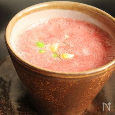 トマトの冷製スープ（枝豆・とうもろこし入り）