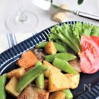 生鮭のソテー、春野菜の味噌マヨ炒め