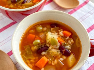ミックスビーンズ＆もち麦入り♪栄養満点「食べるスープ」 | レシピ