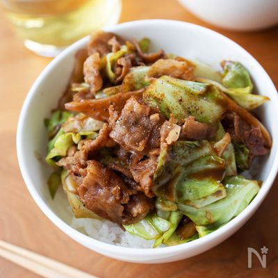 『豚バラキャベツの甘味噌炒め丼』10簡単☆スピードごはん♪