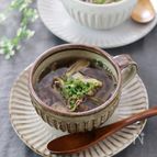 牛、舞茸、ごぼうの和風スープ