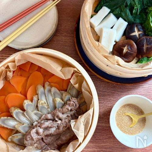 塩麹レモンだれでさっぱり♡栄養満点せいろ蒸し