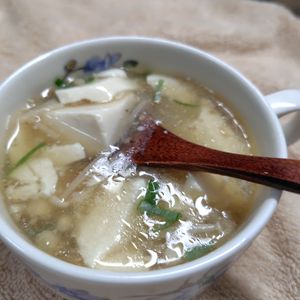 コスモスの作ってみた!投稿(【とろとろねぎ胡麻スープ】豆腐とえのきの簡単中華スープ♬)