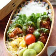 【15分弁当】豚こまピーマン肉詰め弁当