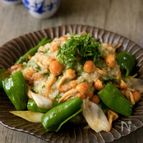 甘唐辛子と長ネギ炒め。なめこおろしで食べる♪