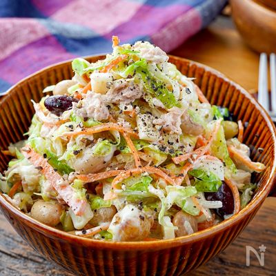 人気の副菜♡やみつき!【キャベツとお豆のツナサラダ】