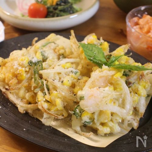 サクサク♪【とうもろこしとバジルのかき揚げ】