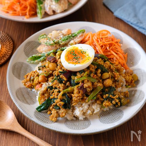 【豆と野菜の発芽玄米ドライカレー】簡単カフェ風♪栄養満点ご飯