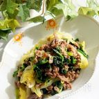 お安い牛肉でOK　味付け牛肉とほうれん草の炒めもの