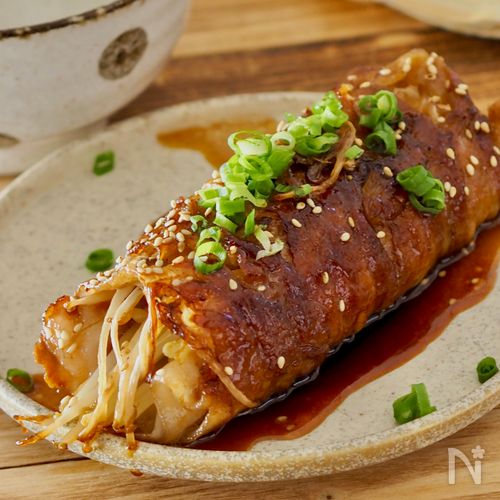 まるで丸太🪵照り焼きだれがご飯に合う!【肉巻きもやし】