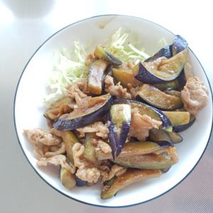 はるにゃんこの作ってみた!投稿(定食屋さん風《茄子と豚こまの生姜焼き》)