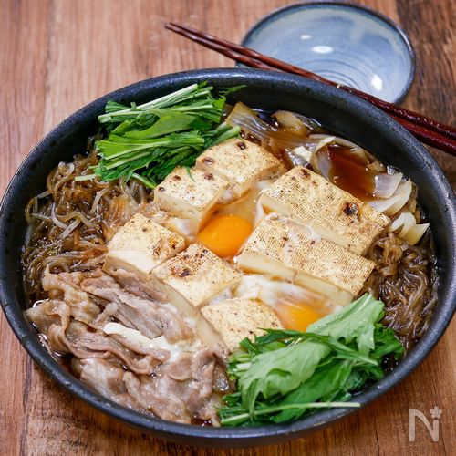 焼き豆腐がメインな豚バラ肉のすき煮