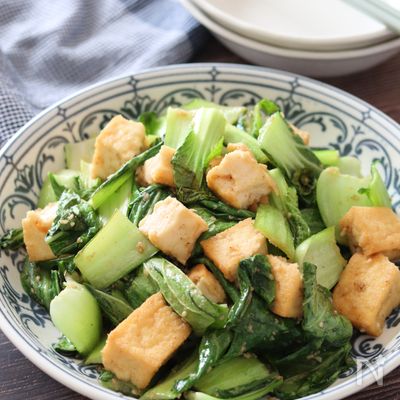 【チンゲン菜と絹揚げの和風ごま酢炒め】ちょっぱや5分で激旨♪