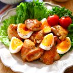 ゆで卵でボリュームアップ♬鶏むね肉の甘辛照り焼き