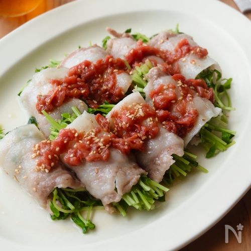 豆苗の豚巻きのレンジ蒸し 梅だれ レシピサイト Nadia ナディア プロの料理家のおいしいレシピ