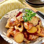 鶏肉とさつま芋と蓮根の黒胡椒甘酢炒め