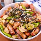 エリンギとベーコンの秋の和風バジルバター炒め😋🍺