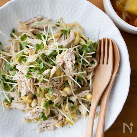 茹で鶏と豆もやしの中華風サラダ*