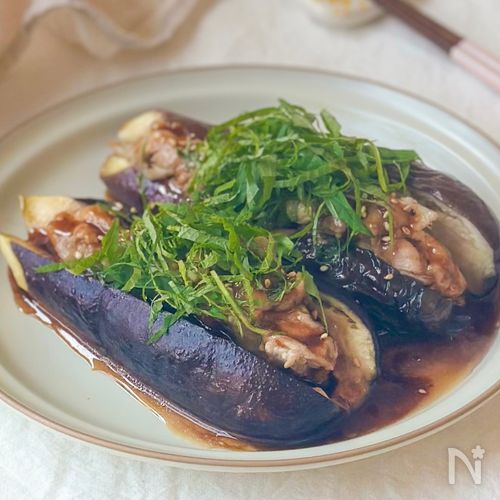 とろける美味しさ♡簡単すぎる【豚こま肉と茄子のはさみ焼き】