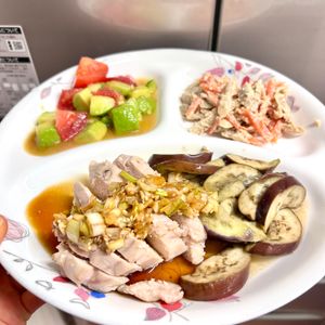 ケの作ってみた!投稿(うま辛♡よだれなす【#作り置き #鶏むね肉 #レンジ】)