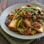 調味料一律大さじ1＊牛肉と絹厚揚げとニラのとろみ炒め＊