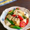 豆腐とミニトマトとアスパラガスの塩昆布サラダの工程3