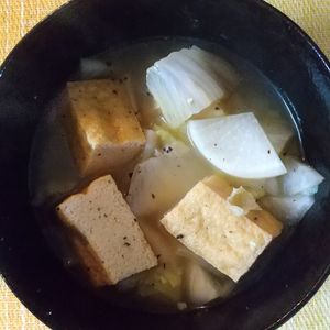 チョロリスの作ってみた!投稿(フライパンでパパッと♪『大根と白菜と厚揚げのうま塩煮込み』)