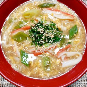 よっこの作ってみた!投稿(【別ゆでなし素麺】夜食にもふわふわ卵とカニかまにゅうめん)