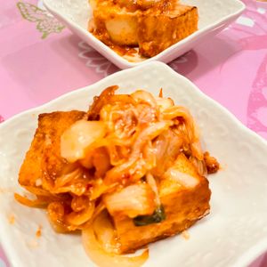 ちひろの作ってみた!投稿(厚揚げ豆腐とキムチのやみつきチーズ焼き)
