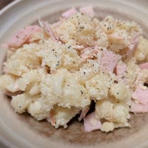 923570の作ってみた!投稿(レンジで5分！【やみつきポテトサラダ】じゃがいもとハムだけ♩)