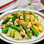 バジル香る♡鶏肉と新じゃが、アスパラのガーリック炒め