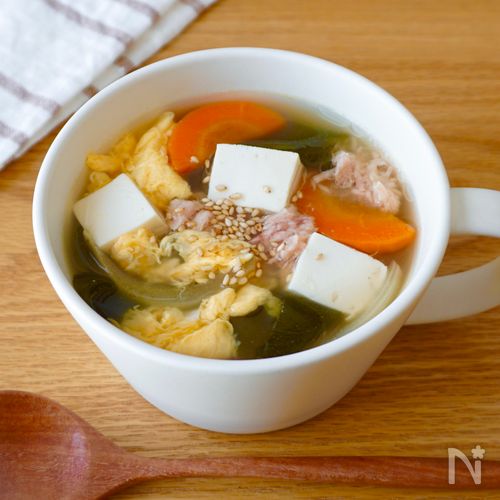 【ツナとわかめの韓国風スープ】食物繊維たっぷり♪