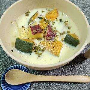 M＊Pの作ってみた!投稿(レンジで時短・腸活♪さつまいもとカボチャのまるごとポタージュ)