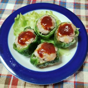 M＊Pの作ってみた!投稿(目からウロコ！豚こまを詰めるだけで簡単「ピーマンの肉詰め」)