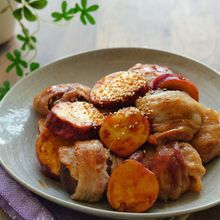 豚巻き椎茸とさつまいもの照り炒め