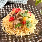 爽やかレモン白だし♡サバとトマトの冷製パスタ